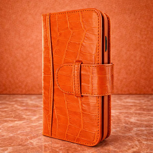 Piel Frama 959 Orange Crocodile WalletMagnum Leather Case for iPhone 15 Plus