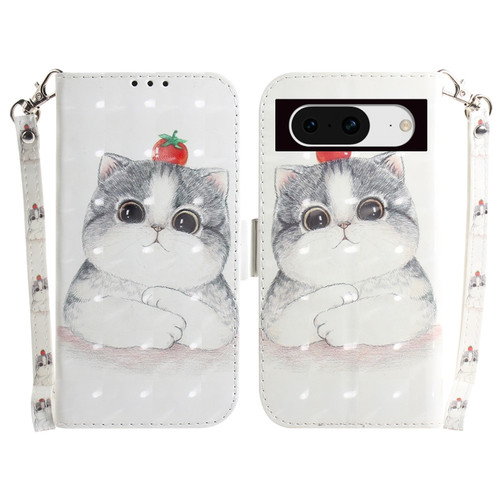 Google Pixel 8 3D Colored Horizontal Flip Leather Phone Case - Cute Cat