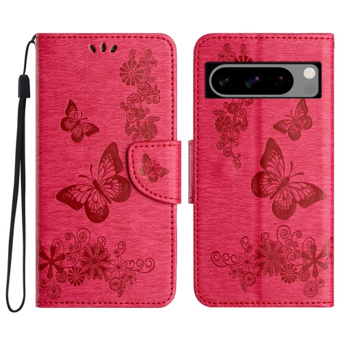 Google Pixel 8 Butterfly Embossed Flip Leather Phone Case - Red