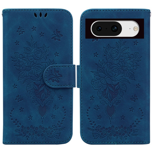 Google Pixel 8 Butterfly Rose Embossed Leather Phone Case - Blue