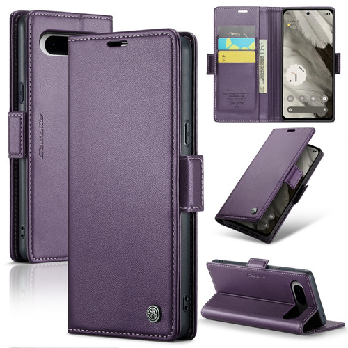 Google Pixel 8 CaseMe 023 Butterfly Buckle Litchi Texture RFID Anti-theft Leather Phone Case - Pearly Purple