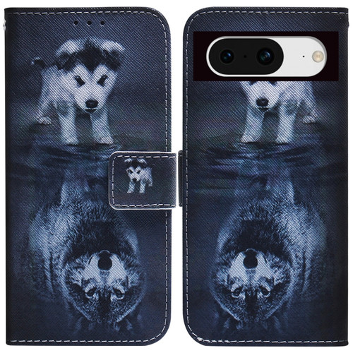 Google Pixel 8 Coloured Drawing Flip Leather Phone Case - Wolf and Dog