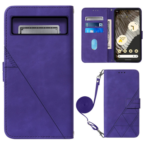 Google Pixel 8 Crossbody 3D Embossed Flip Leather Phone Case - Purple