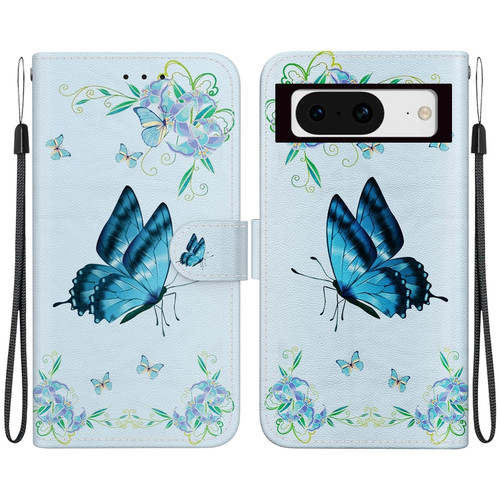 Google Pixel 8 Crystal Texture Colored Drawing Leather Phone Case - Blue Pansies