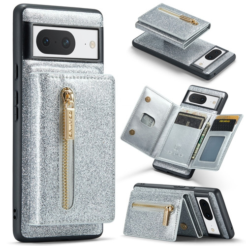 Google Pixel 8 DG.MING M3 Series Glitter Powder Card Bag Leather Case - Silver Google Pixel 8 DG.MING M3 Series Glitter Powder Card Bag Leather Case - Silver