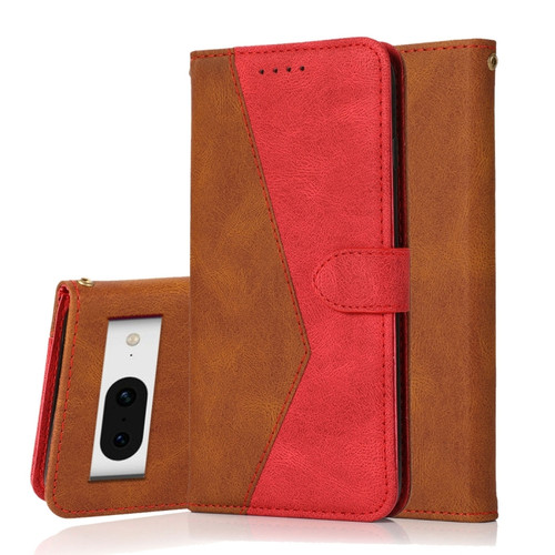 Google Pixel 8 Dual-color Stitching Leather Phone Case - Brown Red