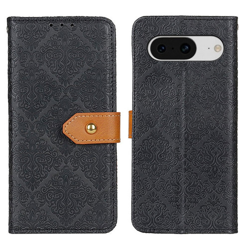 Google Pixel 8 European Floral Embossed Copper Buckle Leather Phone Case - Black