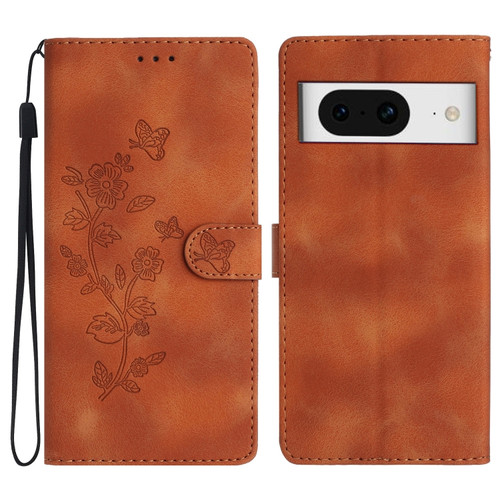 Google Pixel 8 Flower Butterfly Embossing Pattern Leather Phone Case - Brown