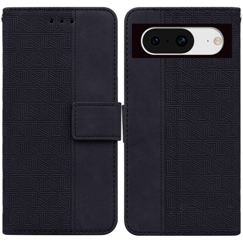 Google Pixel 8 Geometric Embossed Leather Phone Case - Black