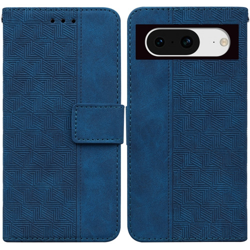 Google Pixel 8 Geometric Embossed Leather Phone Case - Blue