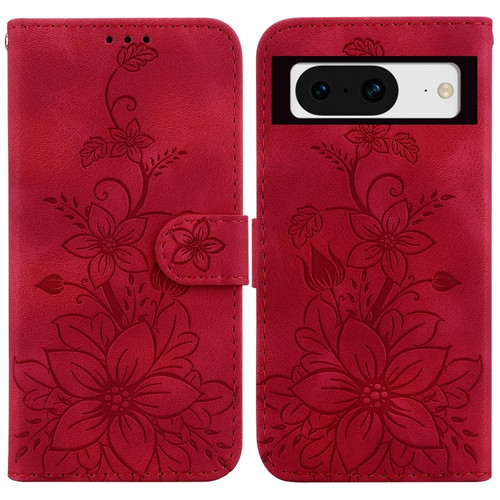 Google Pixel 8 Lily Embossed Leather Phone Case - Red