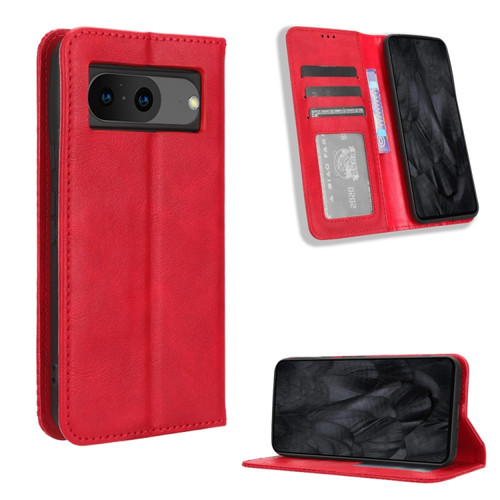 Google Pixel 8 Magnetic Buckle Retro Texture Leather Phone Case - Red