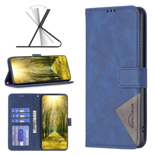 Google Pixel 8 Magnetic Buckle Rhombus Texture Leather Phone Case - Blue