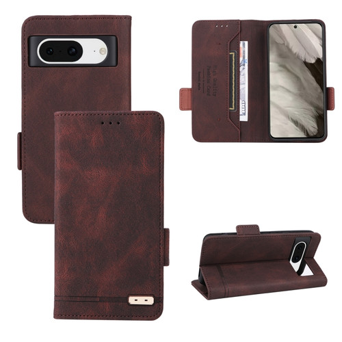 Google Pixel 8 Magnetic Clasp Leather Phone Case - Brown