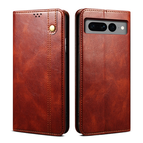 Google Pixel 8 Oil Wax Crazy Horse Texture Leather Phone Case - Brown
