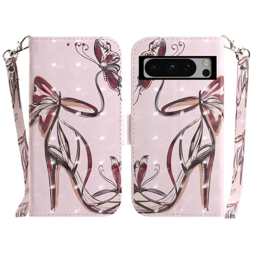 Google Pixel 8 Pro 3D Colored Horizontal Flip Leather Phone Case - Butterfly High-heeled