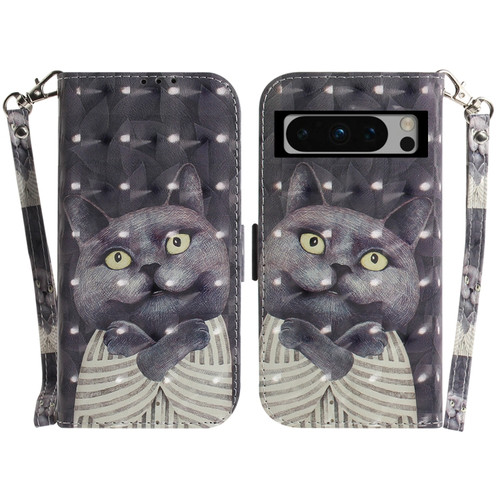 Google Pixel 8 Pro 3D Colored Horizontal Flip Leather Phone Case - Hug Cat