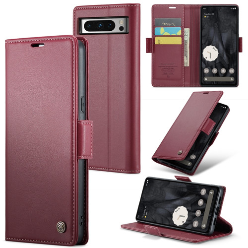 Google Pixel 8 Pro CaseMe 023 Butterfly Buckle Litchi Texture RFID Anti-theft Leather Phone Case - Wine Red