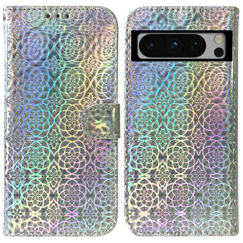 Google Pixel 8 Pro Colorful Magnetic Buckle Leather Phone Case - Silver