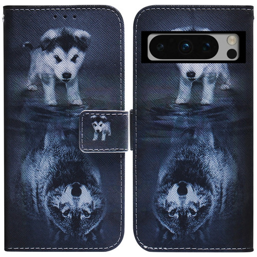 Google Pixel 8 Pro Coloured Drawing Flip Leather Phone Case - Wolf and Dog