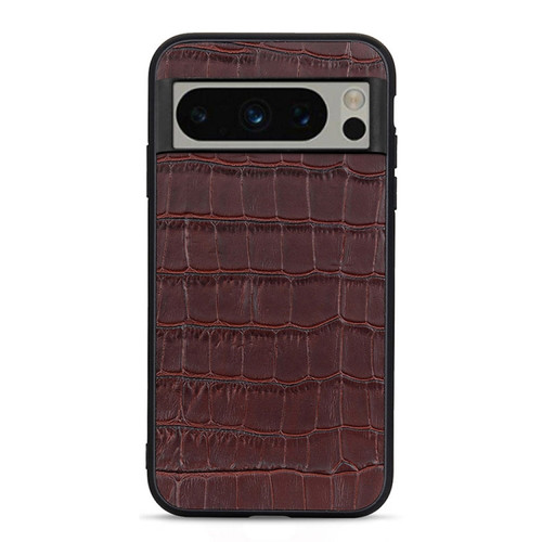 Google Pixel 8 Pro Crocodile Texture Genuine Leather Phone Case - Brown