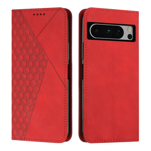 Google Pixel 8 Pro Diamond Pattern Skin Feel Magnetic Leather Phone Case - Red