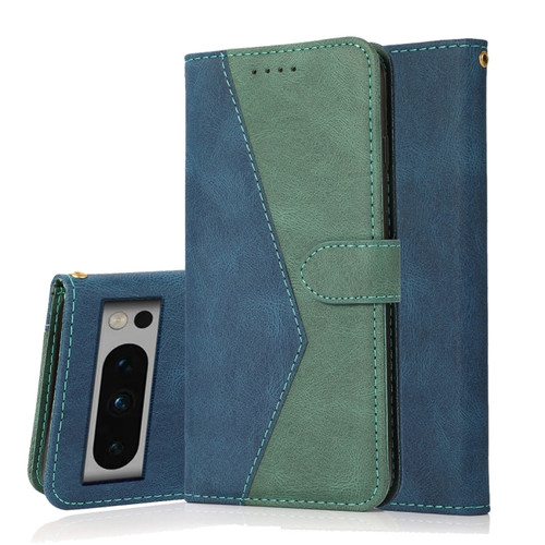 Google Pixel 8 Pro Dual-color Stitching Leather Phone Case - Blue Green
