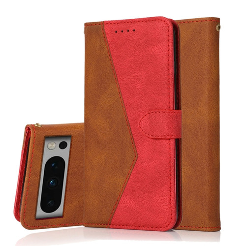 Google Pixel 8 Pro Dual-color Stitching Leather Phone Case - Brown Red