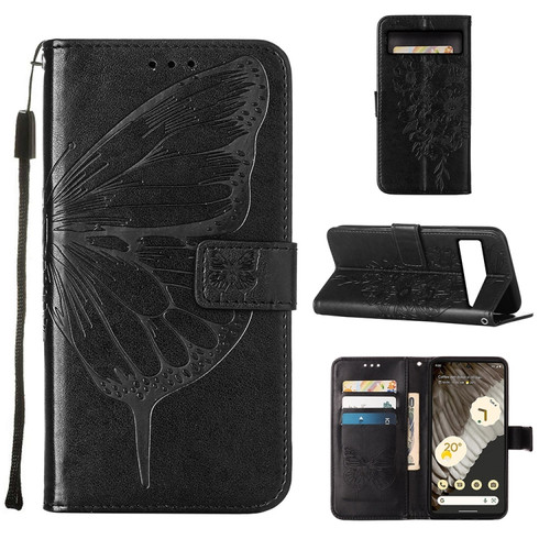 Google Pixel 8 Pro Embossed Butterfly Leather Phone Case - Black