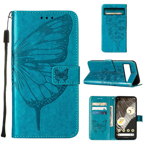 Google Pixel 8 Pro Embossed Butterfly Leather Phone Case - Blue
