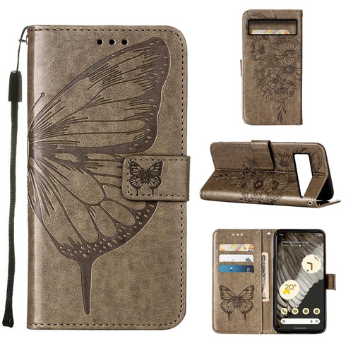 Google Pixel 8 Pro Embossed Butterfly Leather Phone Case - Grey