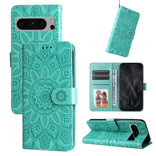 Google Pixel 8 Pro Embossed Sunflower Leather Phone Case - Green