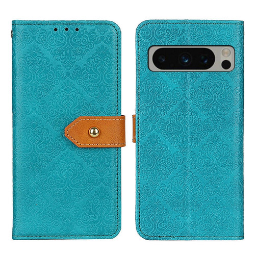 Google Pixel 8 Pro European Floral Embossed Copper Buckle Leather Phone Case - Blue