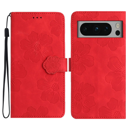 Google Pixel 8 Pro Flower Embossing Pattern Leather Phone Case - Red