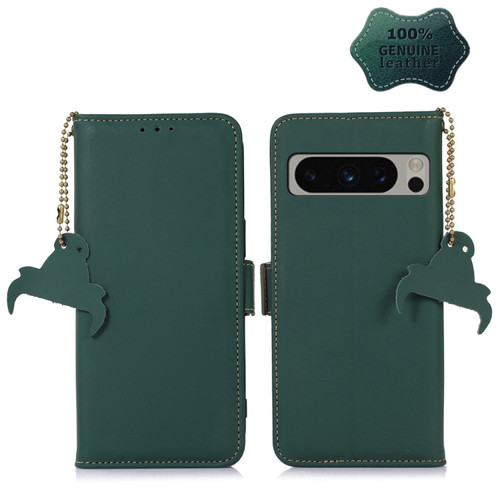 Google Pixel 8 Pro Genuine Leather Magnetic RFID Leather Phone Case - Green