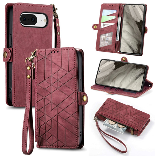 Google Pixel 8 Pro Geometric Zipper Wallet Side Buckle Leather Phone Case - Red