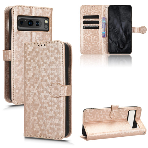Google Pixel 8 Pro Honeycomb Dot Texture Leather Phone Case - Gold