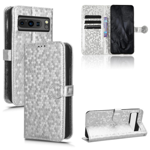 Google Pixel 8 Pro Honeycomb Dot Texture Leather Phone Case - Silver