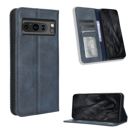 Google Pixel 8 Pro Magnetic Buckle Retro Texture Leather Phone Case - Blue