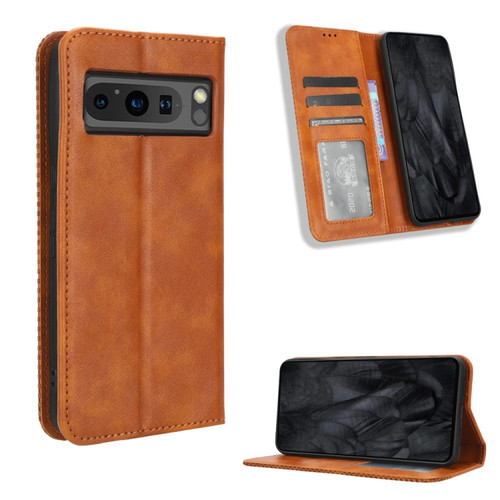 Google Pixel 8 Pro Magnetic Buckle Retro Texture Leather Phone Case - Brown