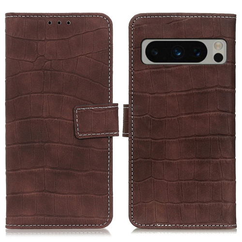 Google Pixel 8 Pro Magnetic Crocodile Texture Leather Phone Case - Brown