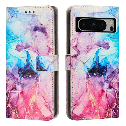 Google Pixel 8 Pro Painted Marble Pattern Leather Phone Case - Pink Purple