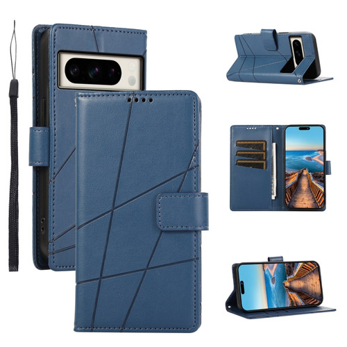 Google Pixel 8 Pro PU Genuine Leather Texture Embossed Line Phone Case - Blue
