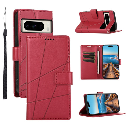 Google Pixel 8 Pro PU Genuine Leather Texture Embossed Line Phone Case - Red
