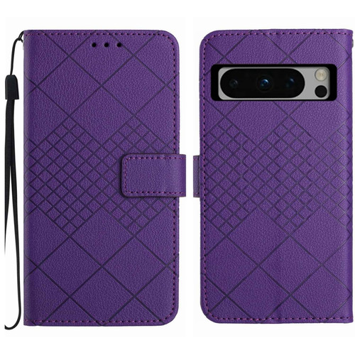 Google Pixel 8 Pro Rhombic Grid Texture Leather Phone Case - Purple