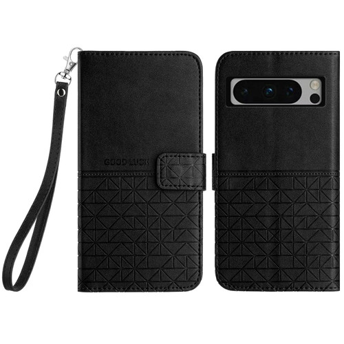 Google Pixel 8 Pro Rhombic Texture Leather Phone Case with Lanyard - Black