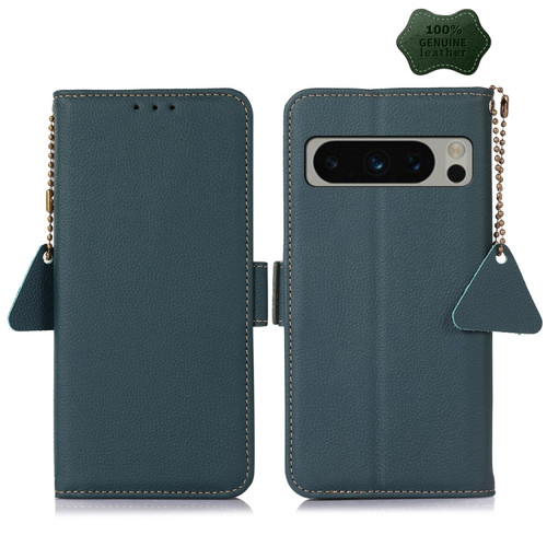 Google Pixel 8 Pro Side-Magnetic TJ Genuine Leather RFID Phone Case - Green