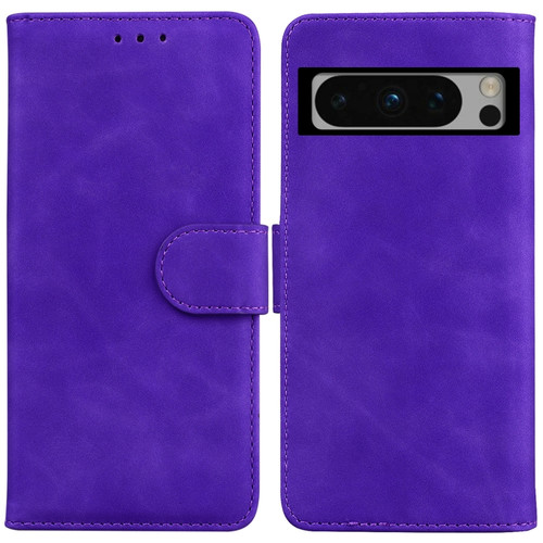 Google Pixel 8 Pro Skin Feel Pure Color Flip Leather Phone Case - Purple