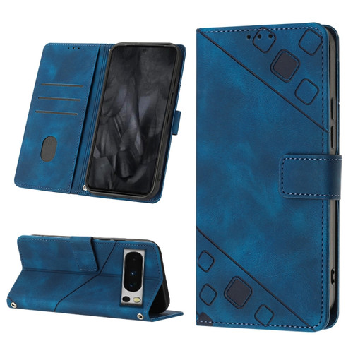 Google Pixel 8 Pro Skin-feel Embossed Leather Phone Case - Blue