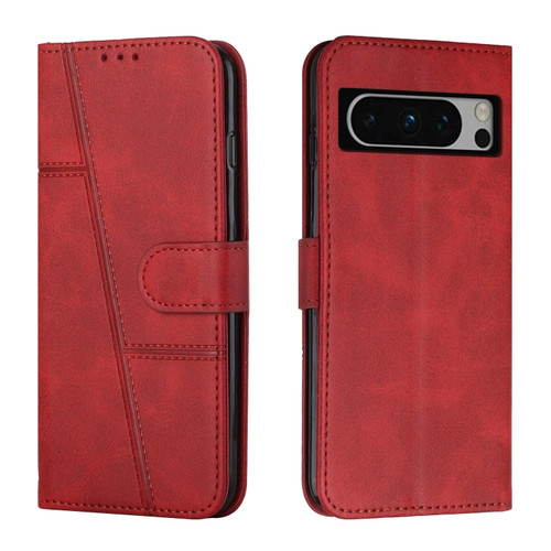Google Pixel 8 Pro Stitching Calf Texture Buckle Leather Phone Case - Red